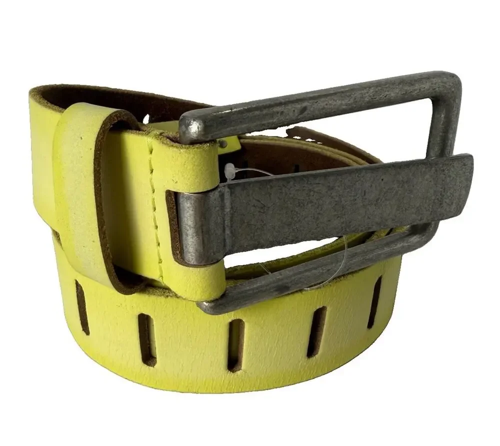 Free People We The Free Leather Belt S/M Statement Buckle Boho Oversized